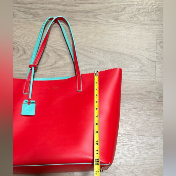 kate spade red tote with teal interior - Picture 9 of 11